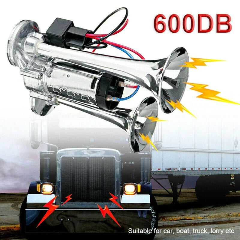 Super Loud 12V Dual Trumpet Train Horn Kit for Trucks