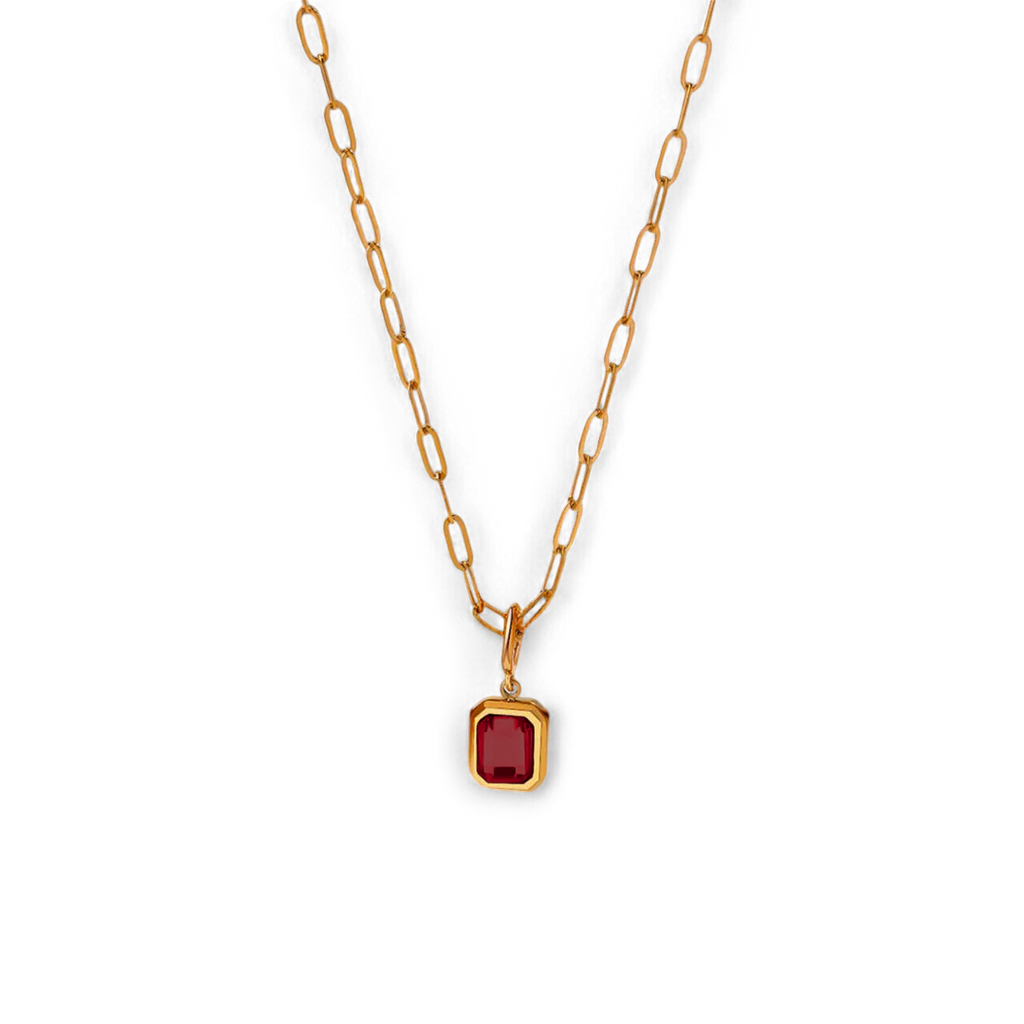 Baguette Birthstone Necklace on Chic Paperclip Chain in 18k Gold Over Brass 1