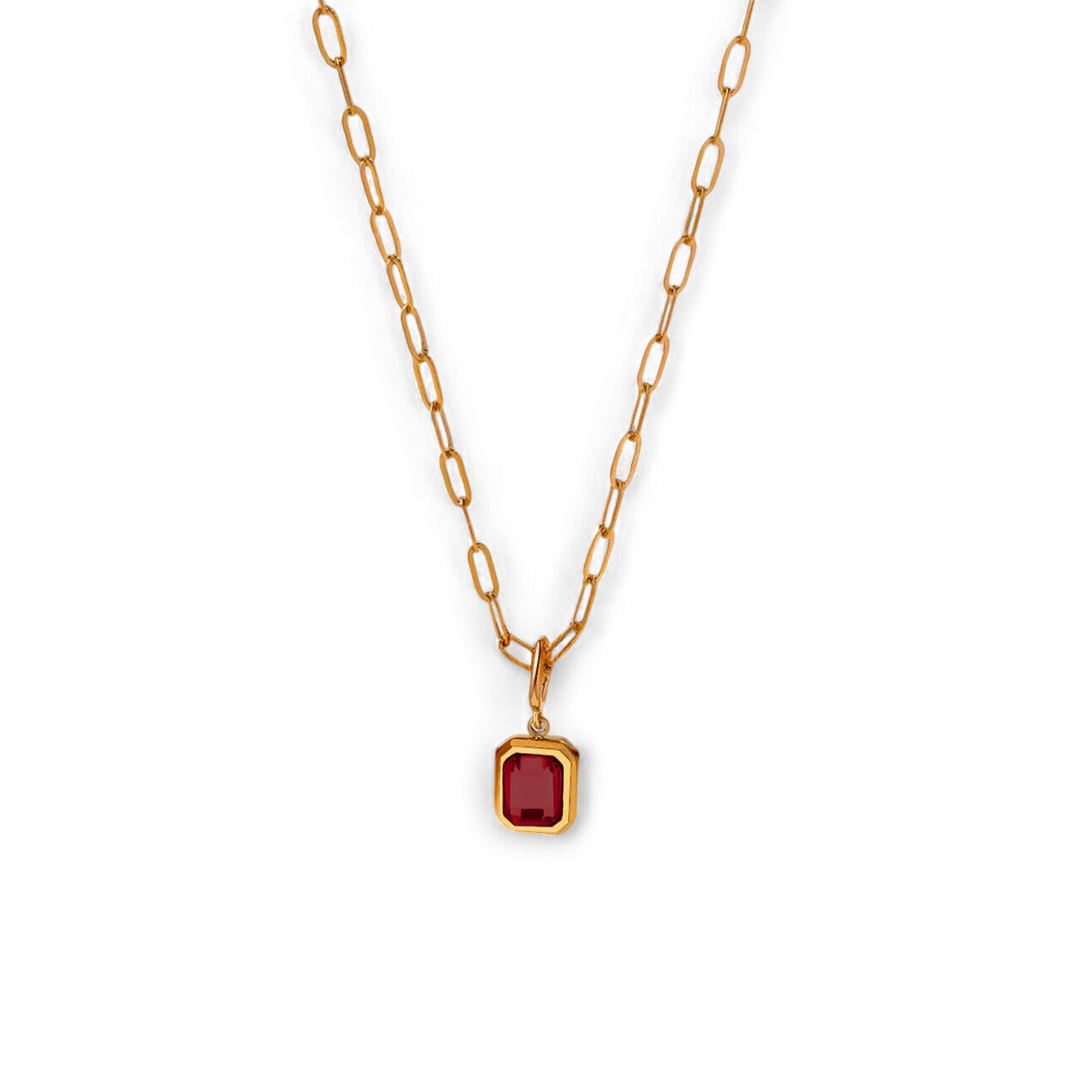 Baguette Birthstone Necklace on Chic Paperclip Chain in 18k Gold Over Brass 1