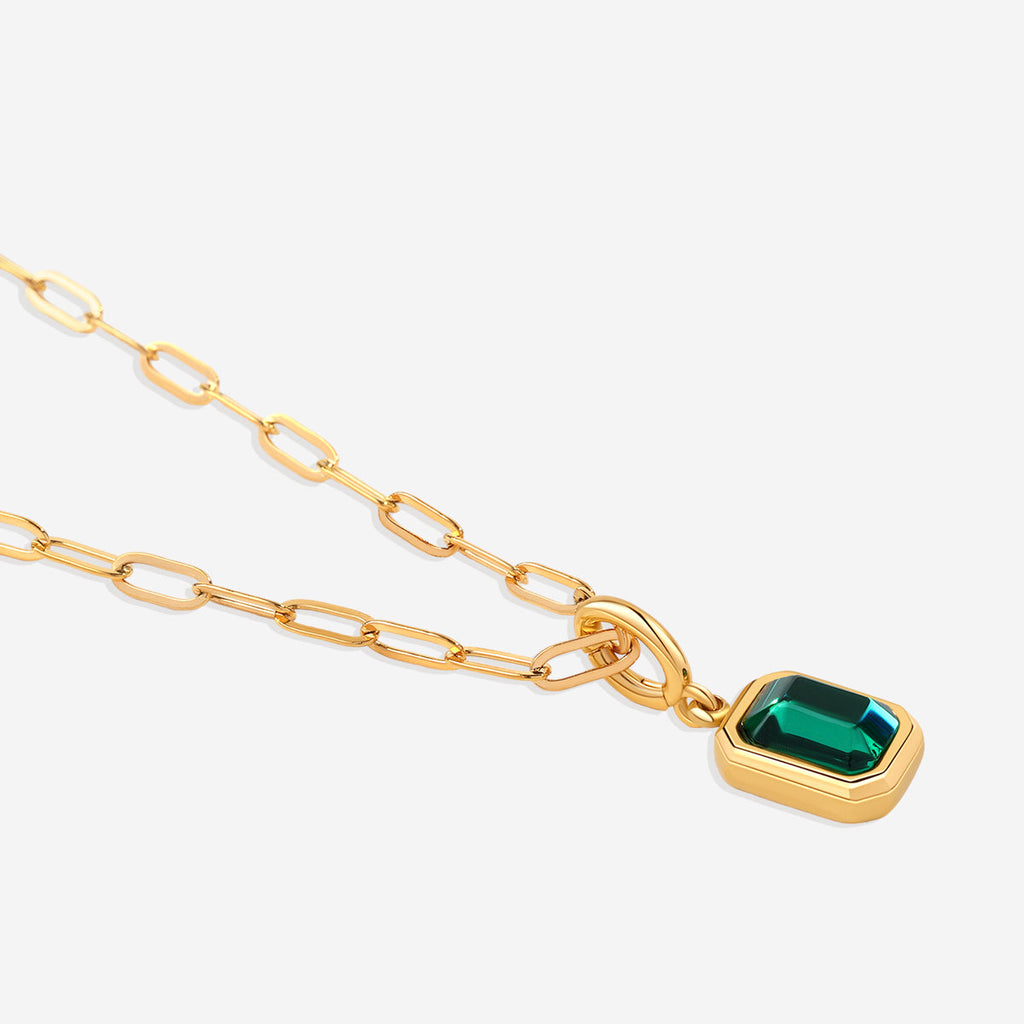 Baguette Birthstone Necklace on Chic Paperclip Chain in 18k Gold Over Brass 3