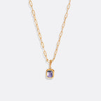 Baguette Birthstone Necklace on Chic Paperclip Chain in 18k Gold Over Brass 7