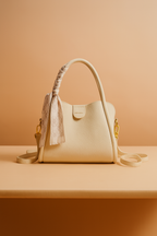 Chic Handbag with Curved Design and Scarf Accent by Varella 1