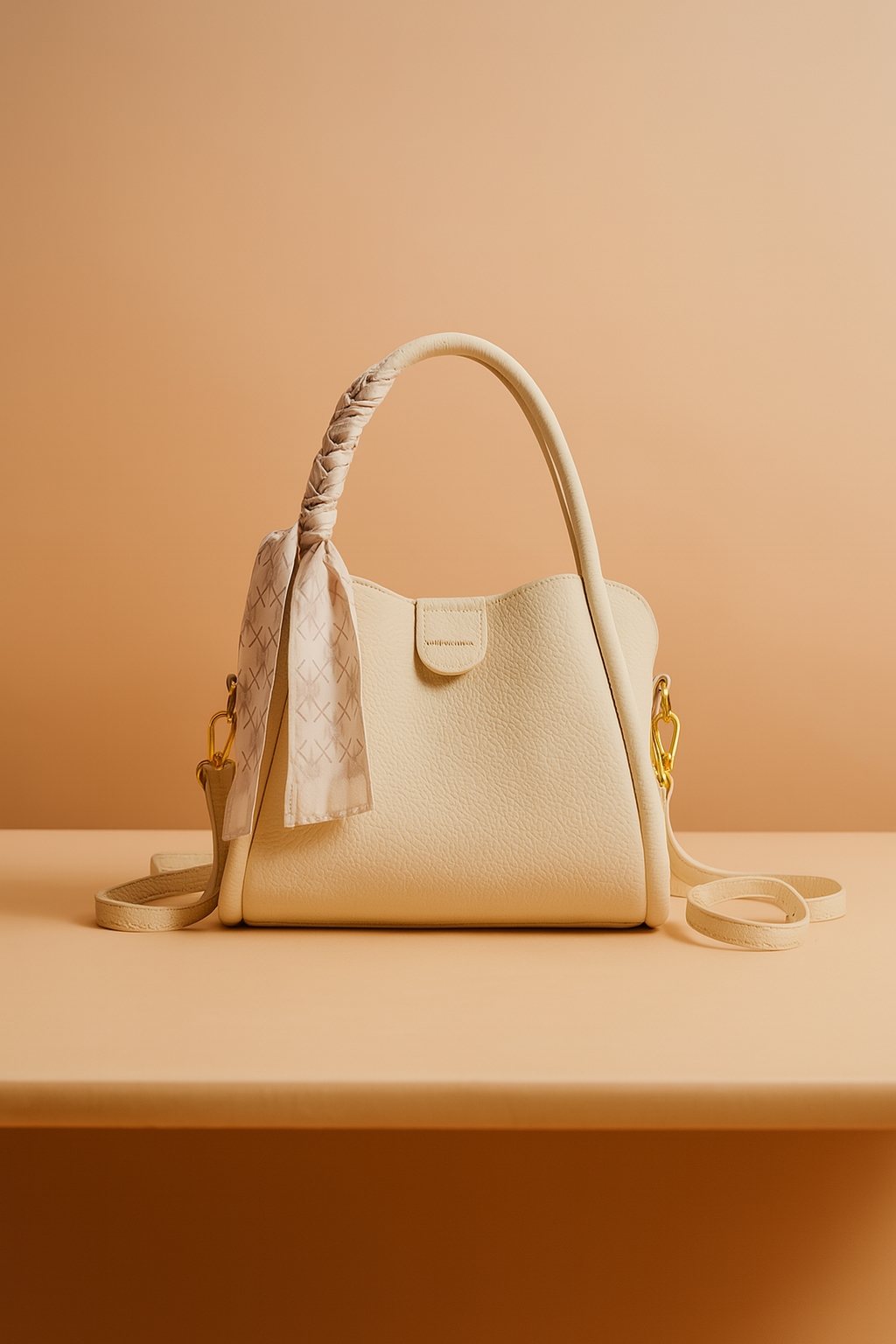 Chic Handbag with Curved Design and Scarf Accent by Varella 1