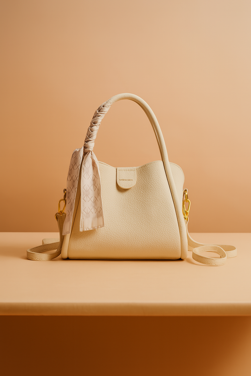 Chic Handbag with Curved Design and Scarf Accent by Varella 1