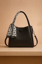 Chic Handbag with Curved Design and Scarf Accent by Varella 2