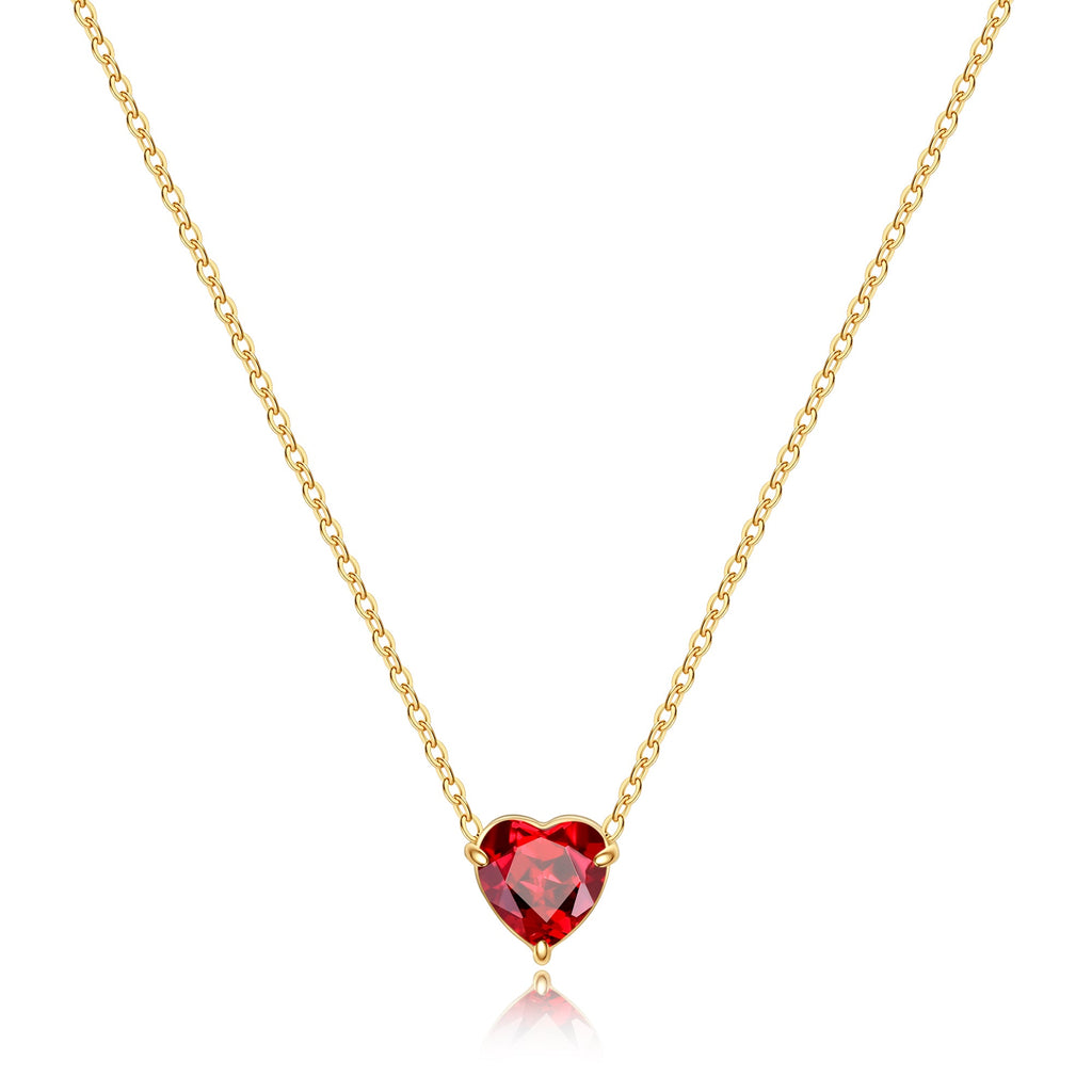 Elegant Gold Heart Necklace with Birthstone Charm in 18k Plating 0