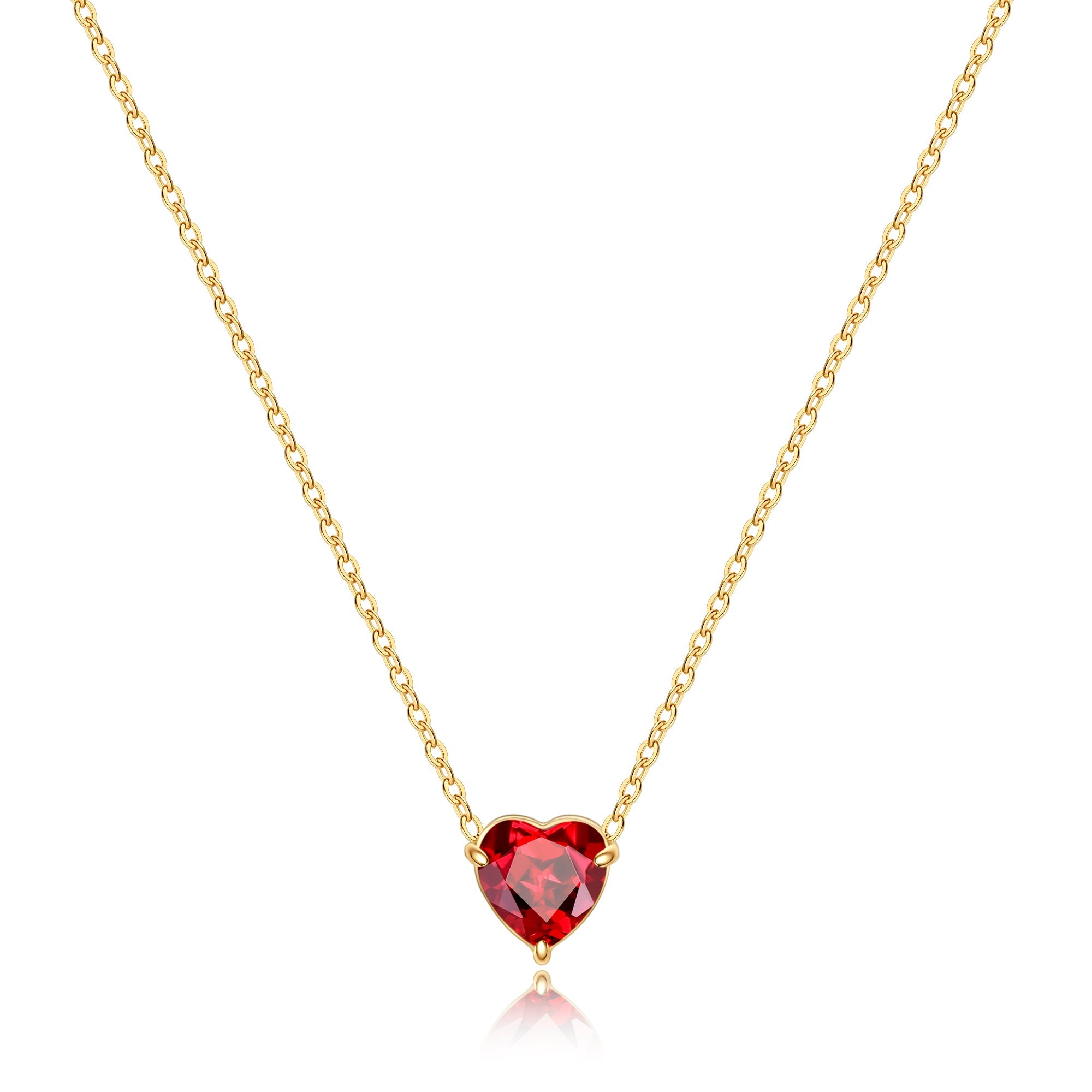 Elegant Gold Heart Necklace with Birthstone Charm in 18k Plating 0