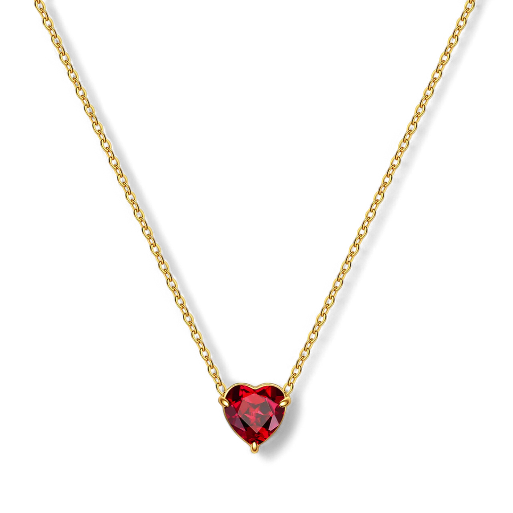 Elegant Gold Heart Necklace with Birthstone Charm in 18k Plating 1