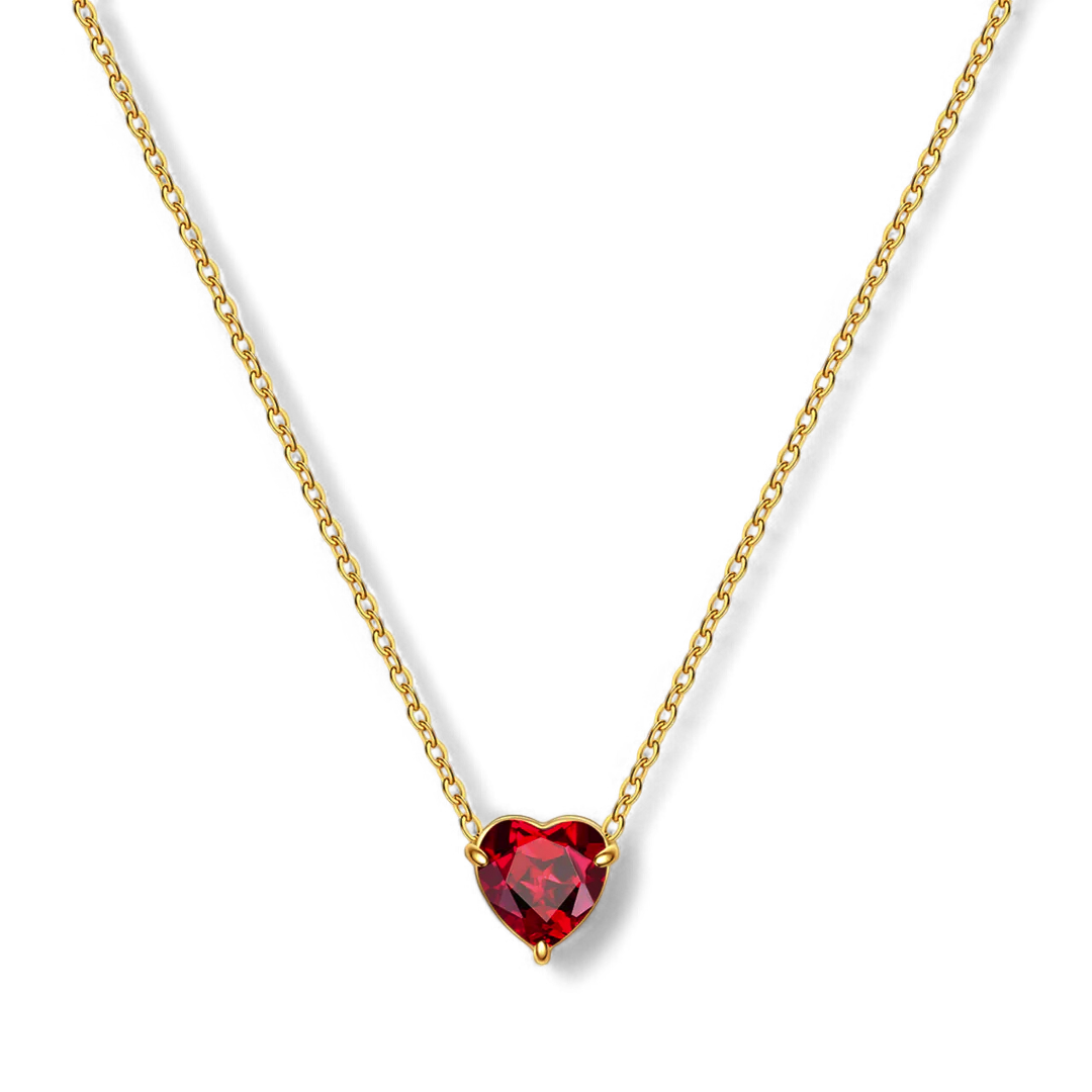 Elegant Gold Heart Necklace with Birthstone Charm in 18k Plating 1