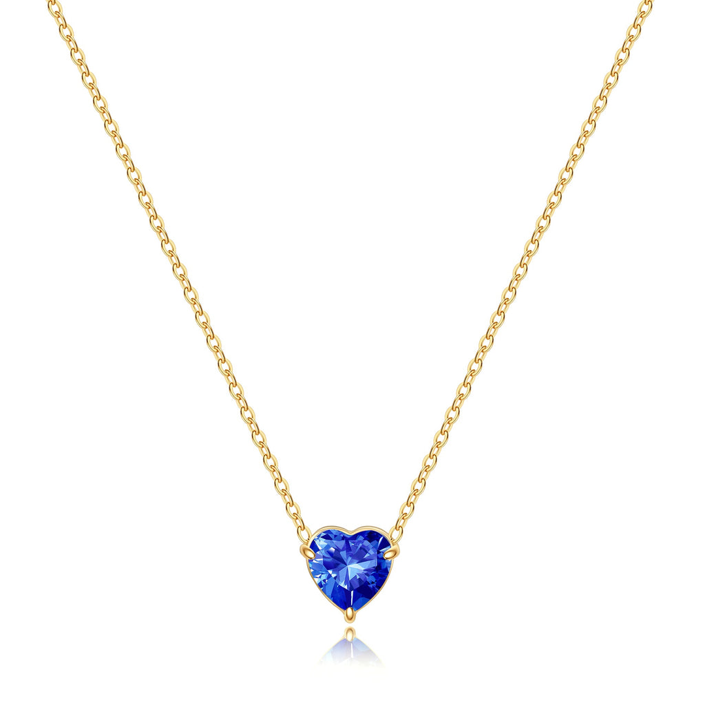 Elegant Gold Heart Necklace with Birthstone Charm in 18k Plating 10