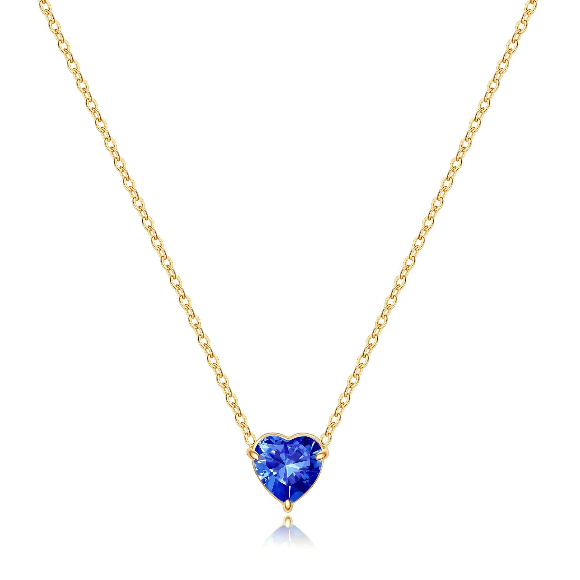 Elegant Gold Heart Necklace with Birthstone Charm in 18k Plating 10