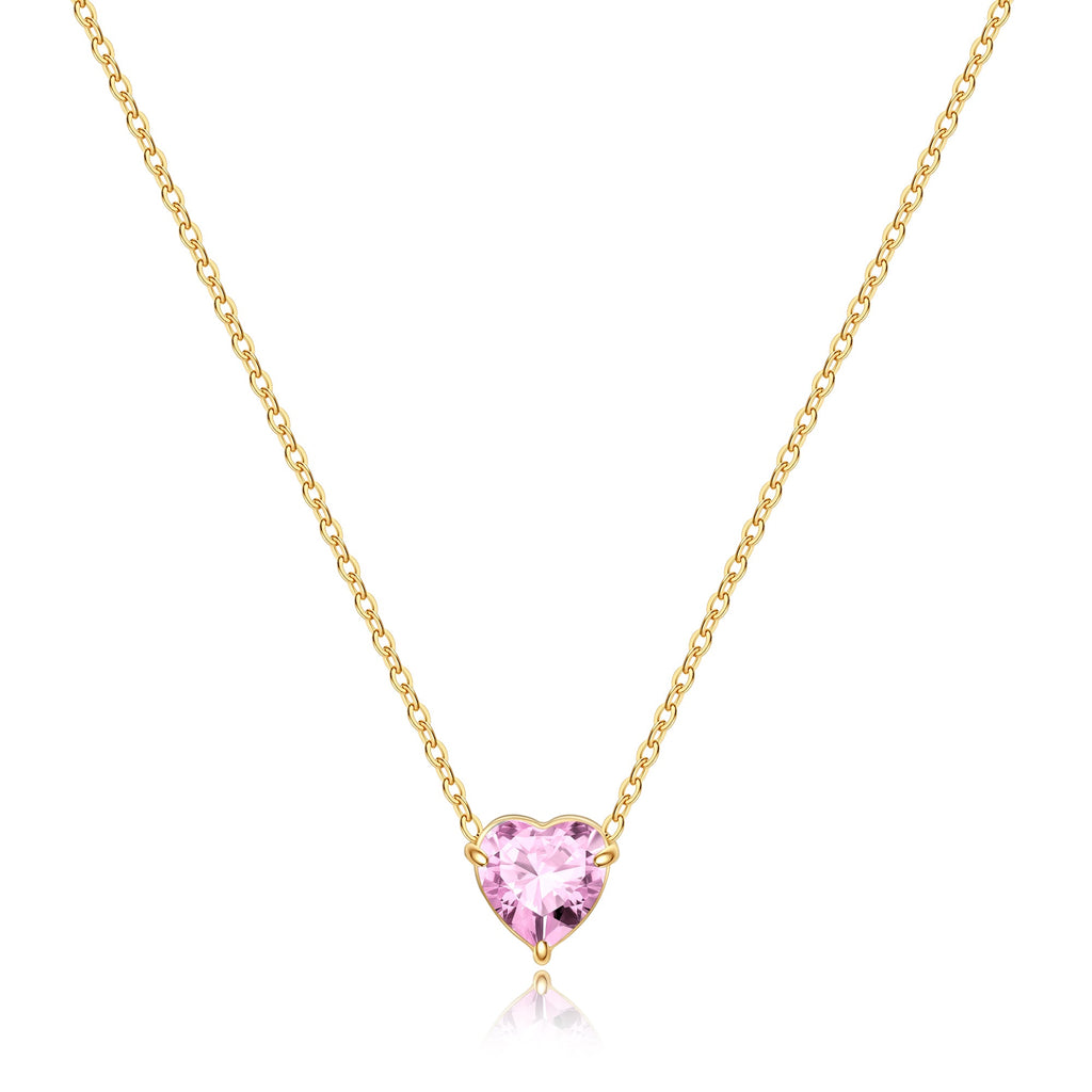 Elegant Gold Heart Necklace with Birthstone Charm in 18k Plating 11