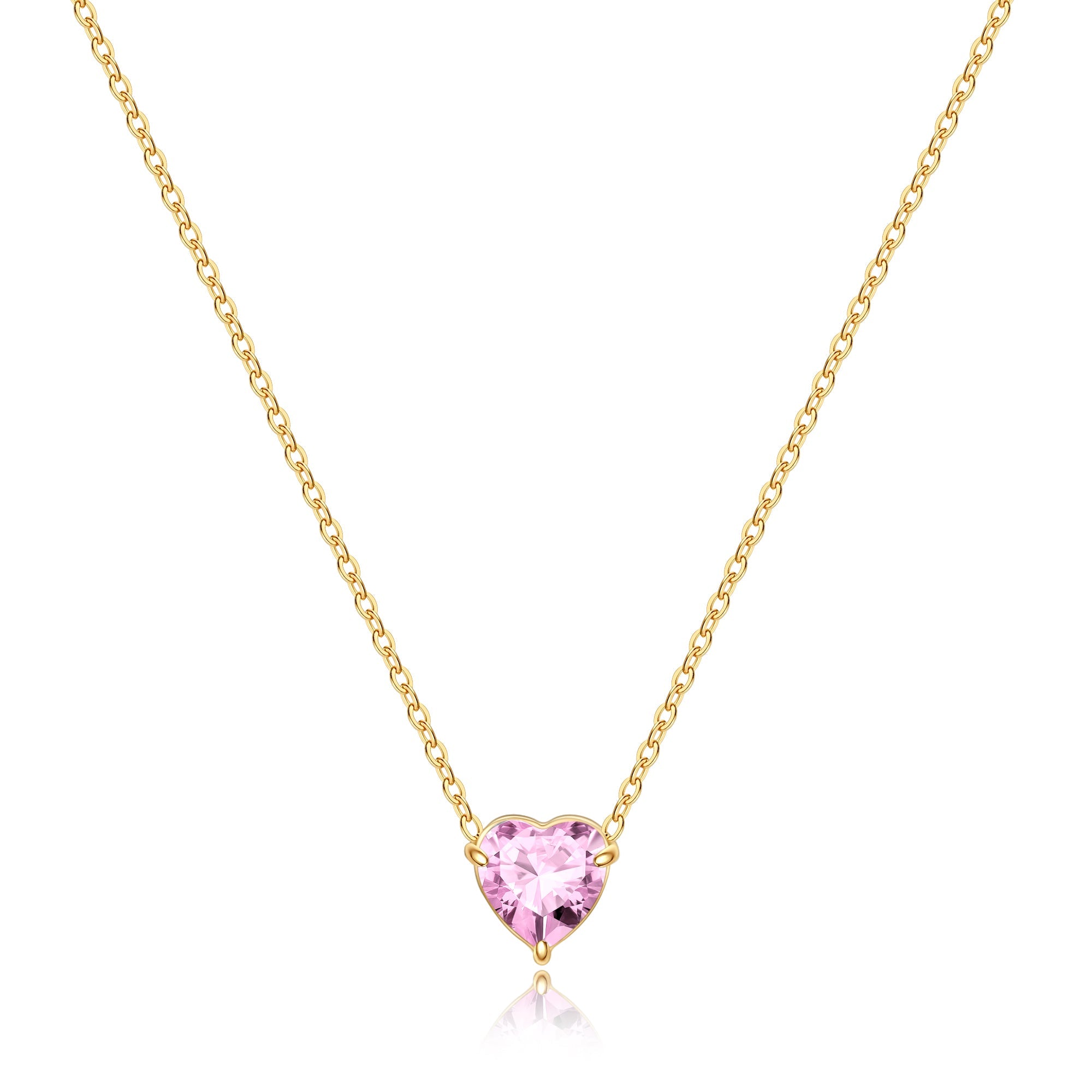 Elegant Gold Heart Necklace with Birthstone Charm in 18k Plating 11