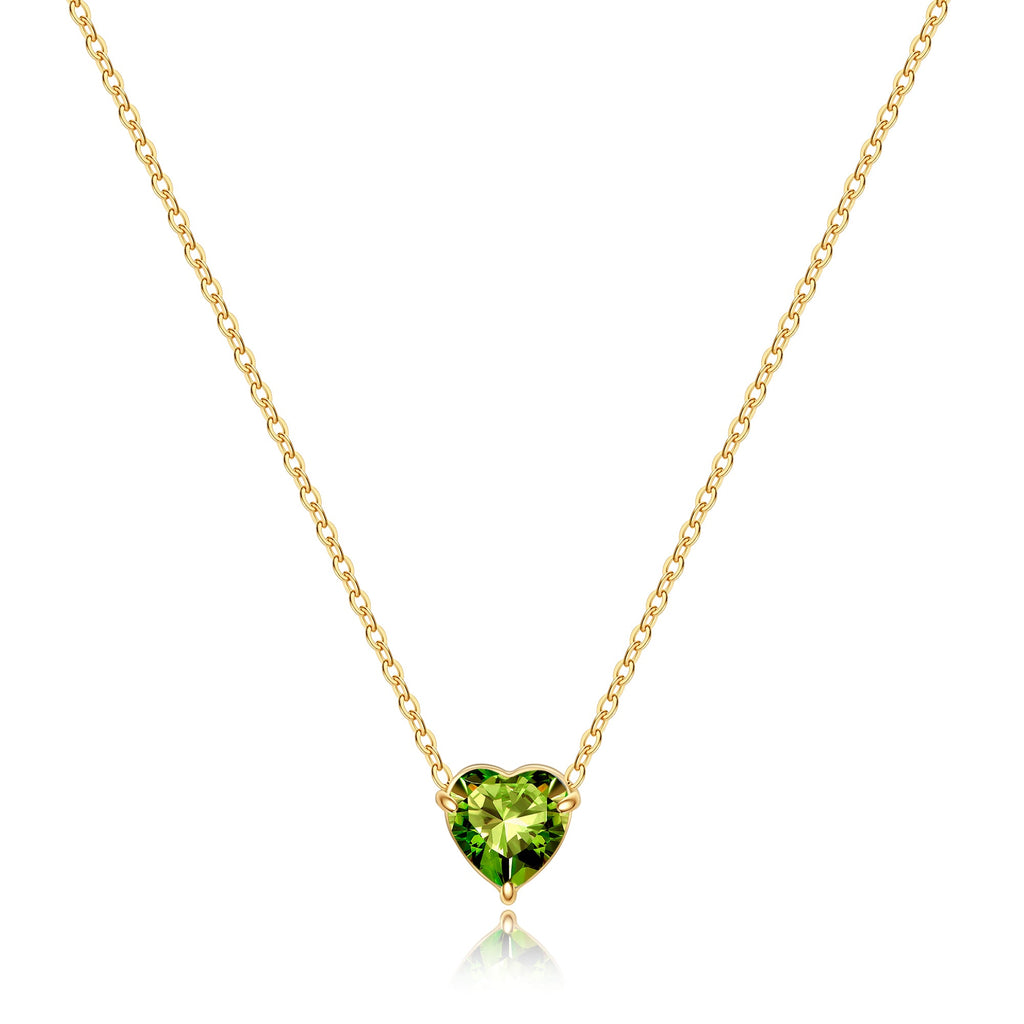 Elegant Gold Heart Necklace with Birthstone Charm in 18k Plating 12