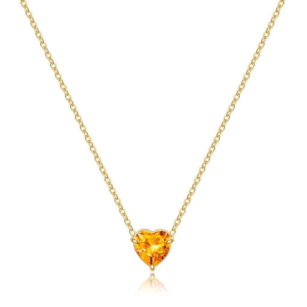 Elegant Gold Heart Necklace with Birthstone Charm in 18k Plating 13