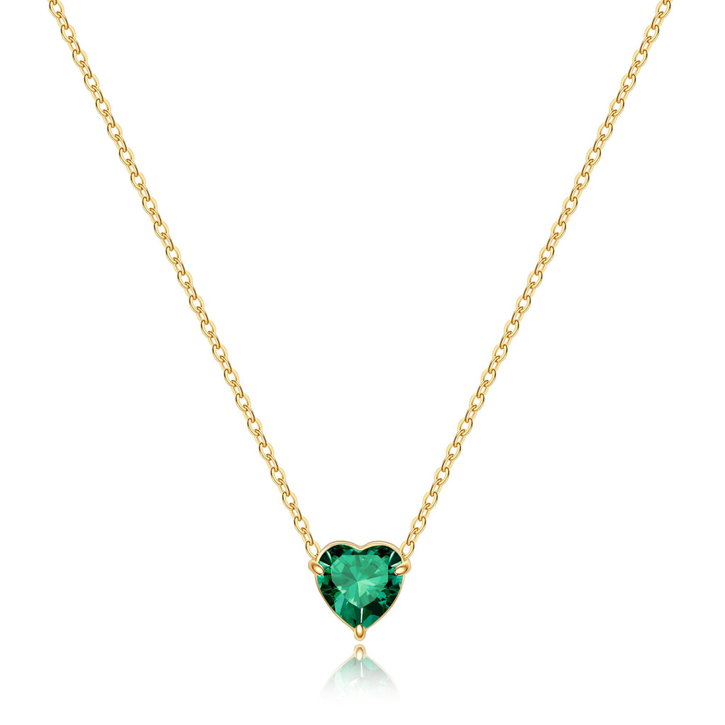 Elegant Gold Heart Necklace with Birthstone Charm in 18k Plating 14