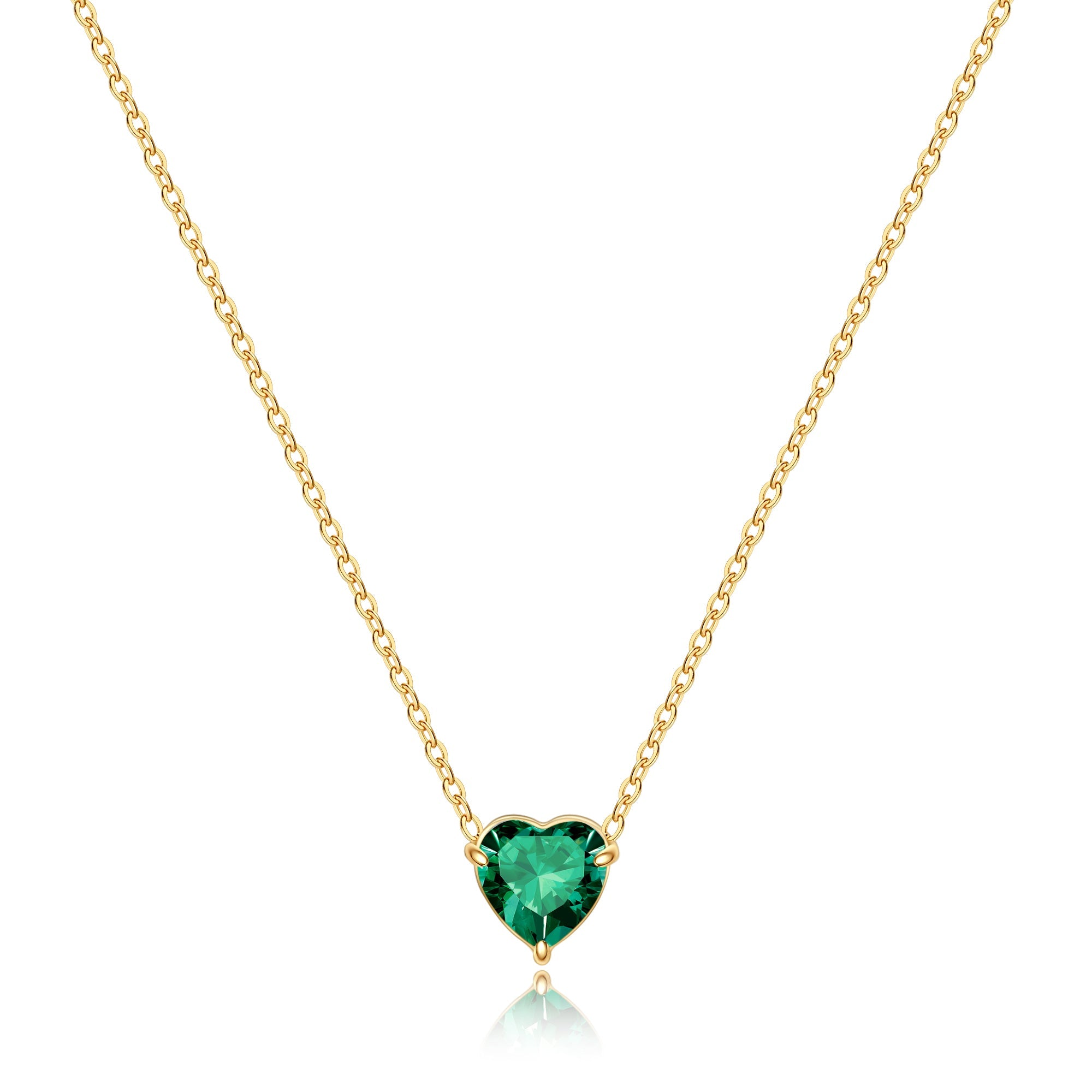 Elegant Gold Heart Necklace with Birthstone Charm in 18k Plating 14