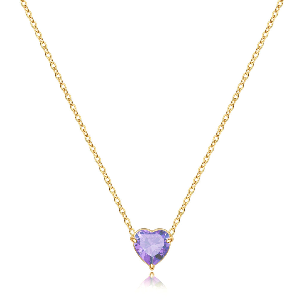 Elegant Gold Heart Necklace with Birthstone Charm in 18k Plating 15