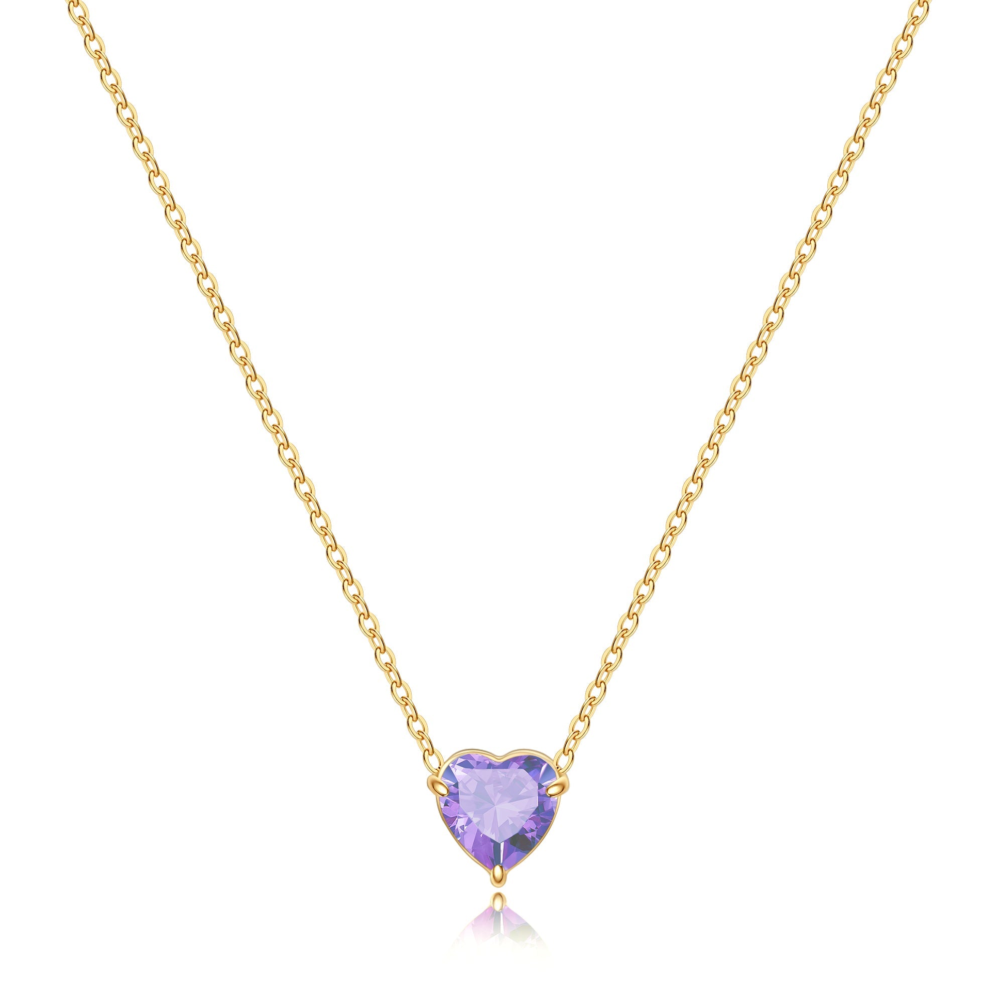 Elegant Gold Heart Necklace with Birthstone Charm in 18k Plating 15