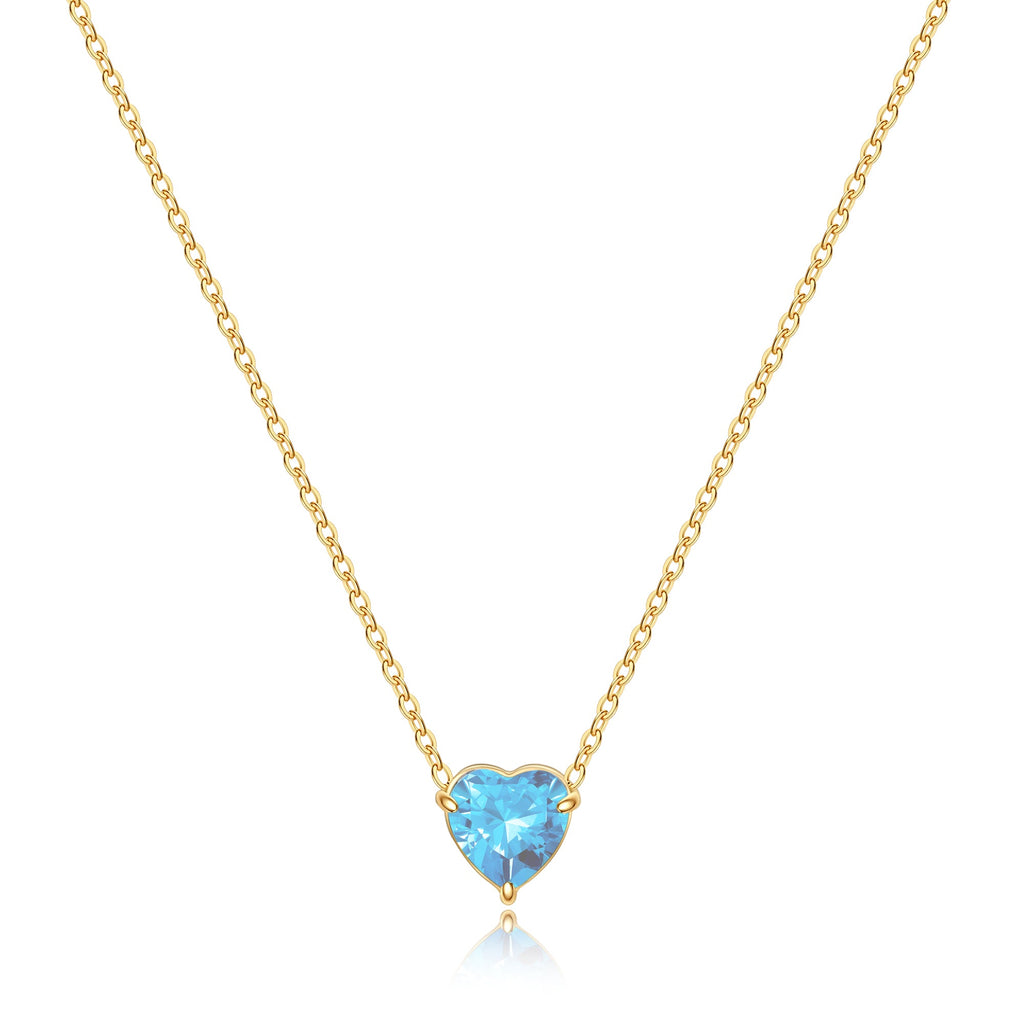 Elegant Gold Heart Necklace with Birthstone Charm in 18k Plating 16
