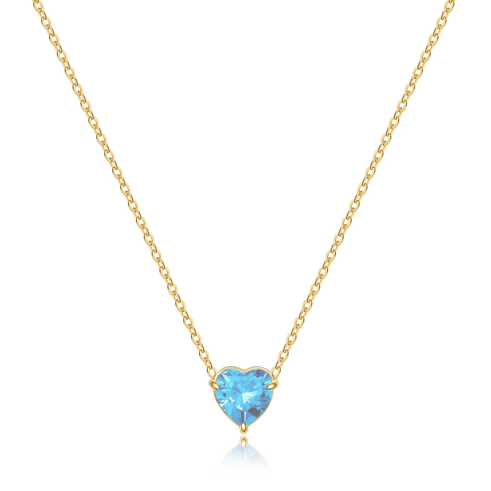 Elegant Gold Heart Necklace with Birthstone Charm in 18k Plating 16