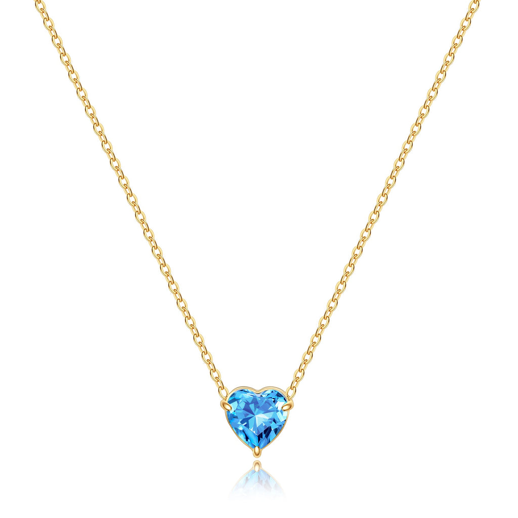 Elegant Gold Heart Necklace with Birthstone Charm in 18k Plating 17