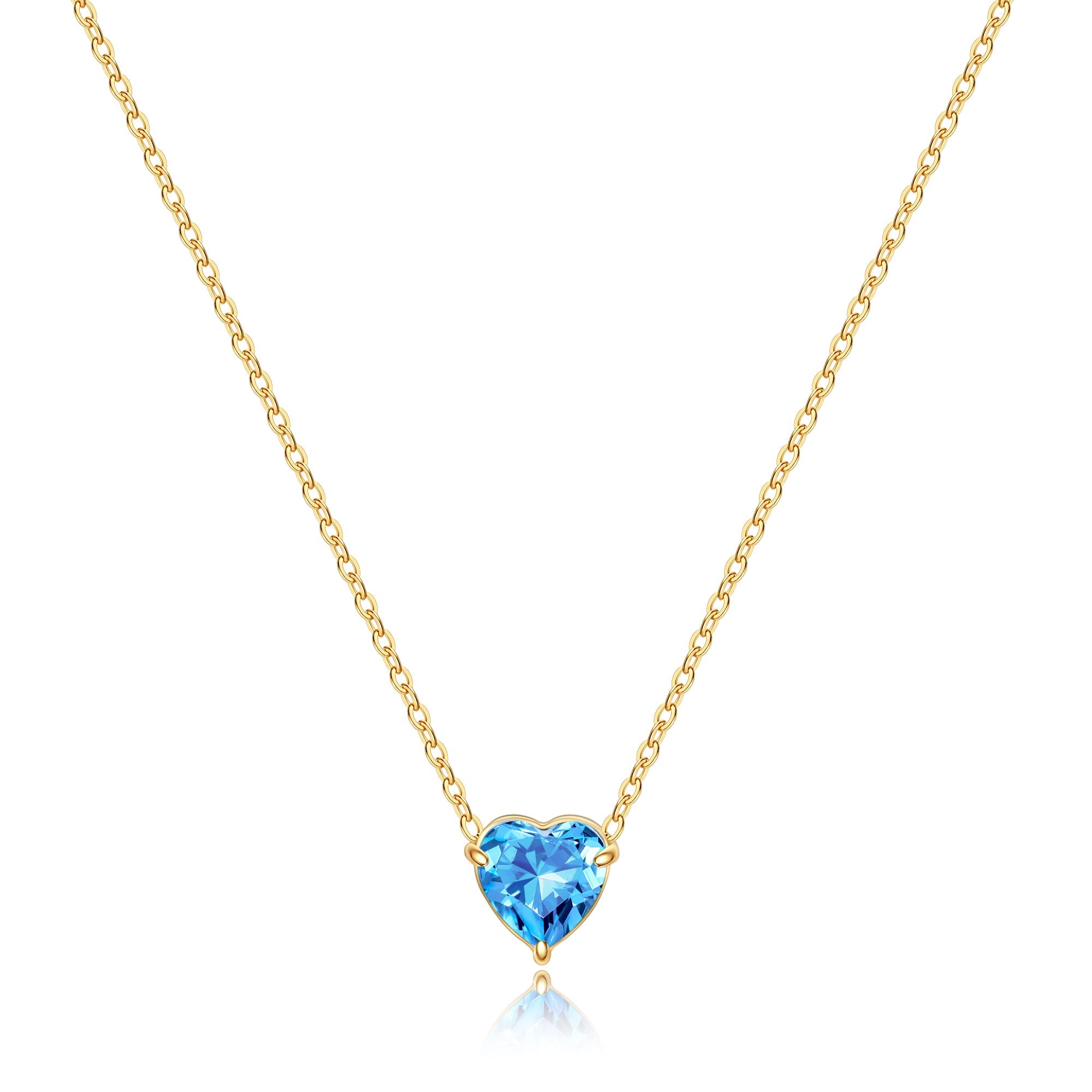 Elegant Gold Heart Necklace with Birthstone Charm in 18k Plating 17