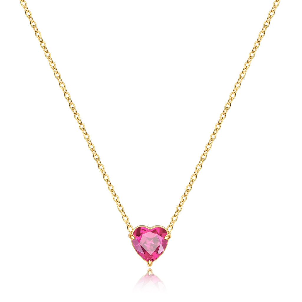 Elegant Gold Heart Necklace with Birthstone Charm in 18k Plating 18