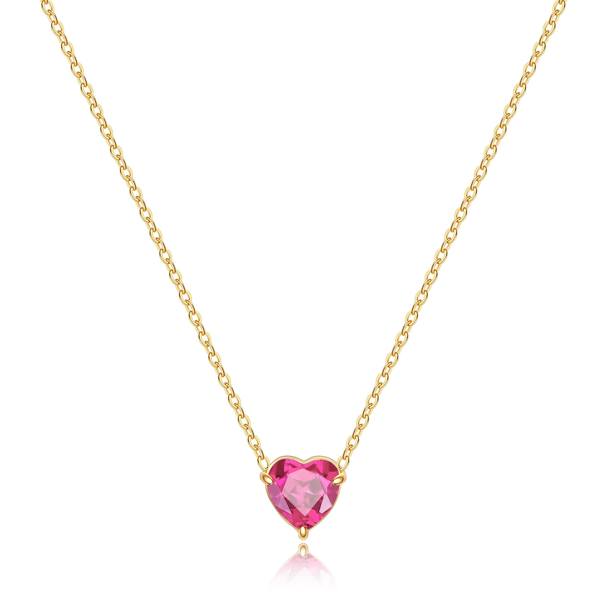Elegant Gold Heart Necklace with Birthstone Charm in 18k Plating 18