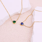Elegant Gold Heart Necklace with Birthstone Charm in 18k Plating 4