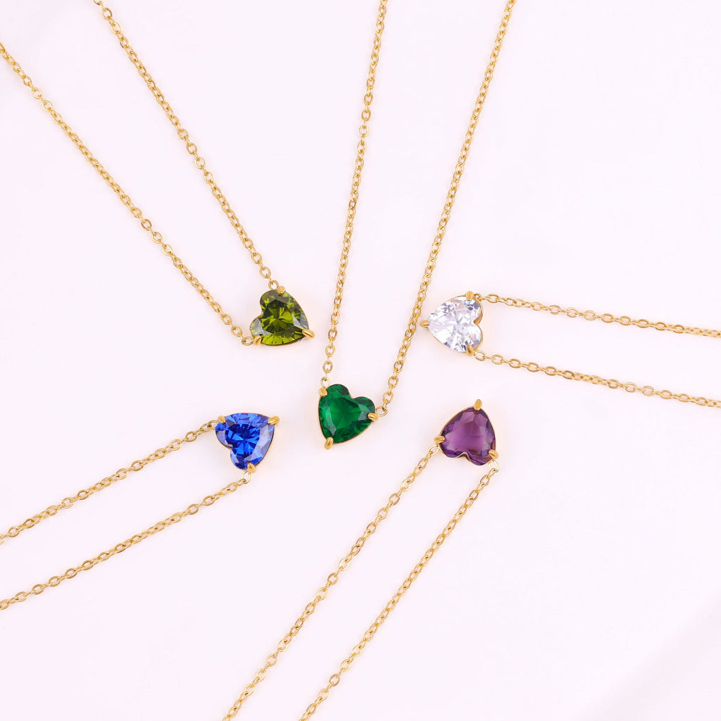 Elegant Gold Heart Necklace with Birthstone Charm in 18k Plating 5