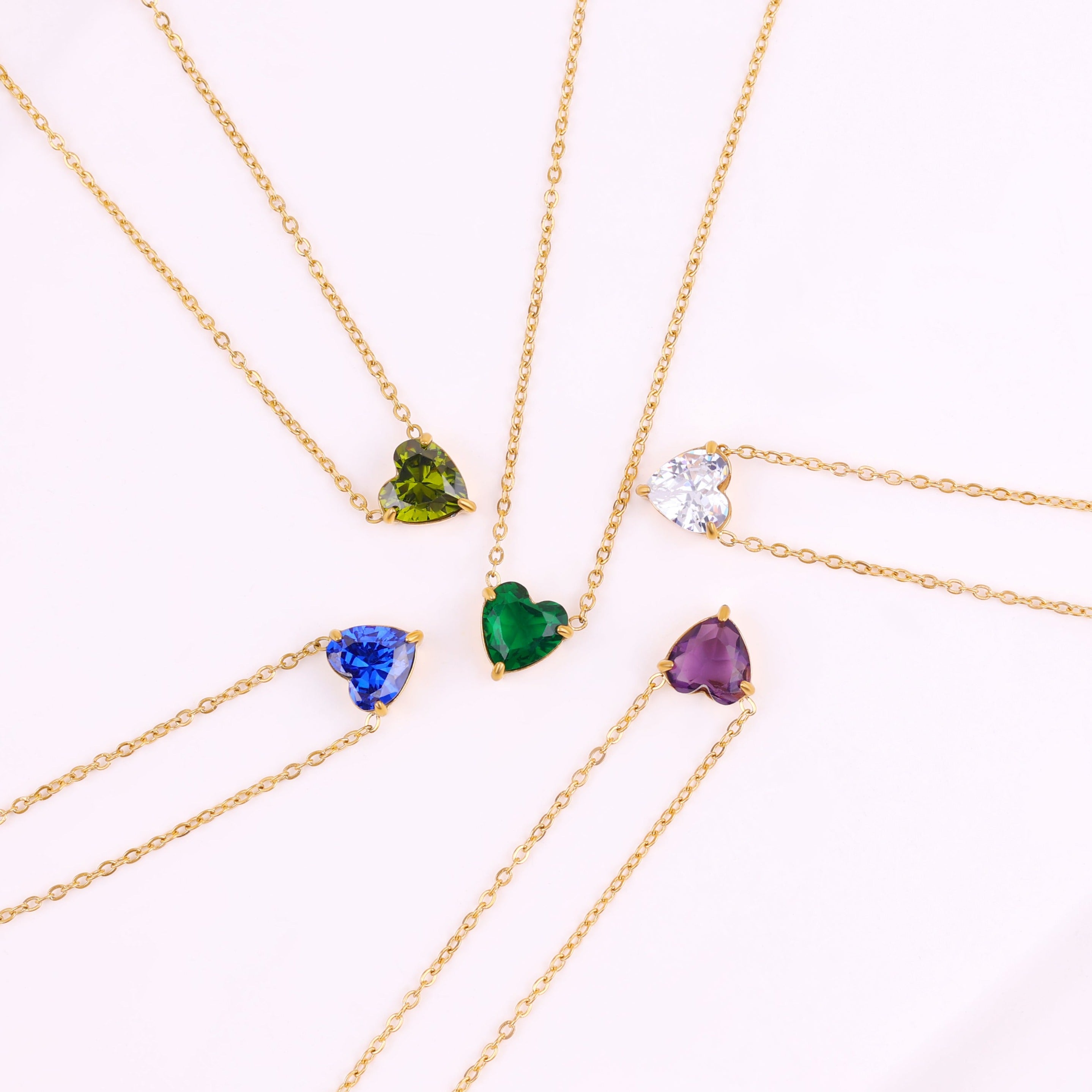 Elegant Gold Heart Necklace with Birthstone Charm in 18k Plating 5