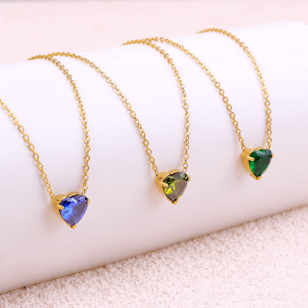 Elegant Gold Heart Necklace with Birthstone Charm in 18k Plating 7