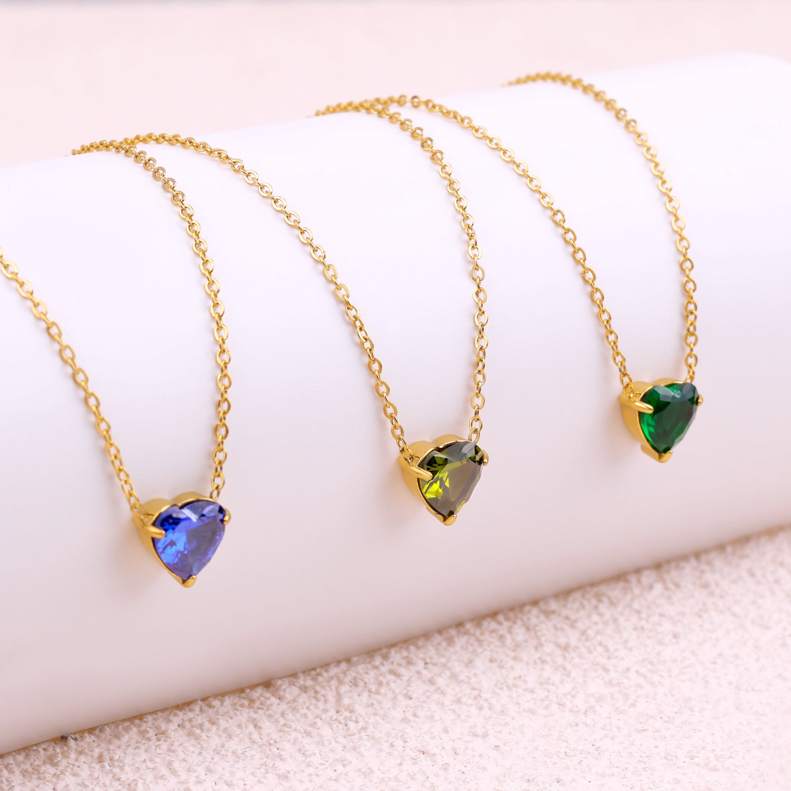 Elegant Gold Heart Necklace with Birthstone Charm in 18k Plating 7