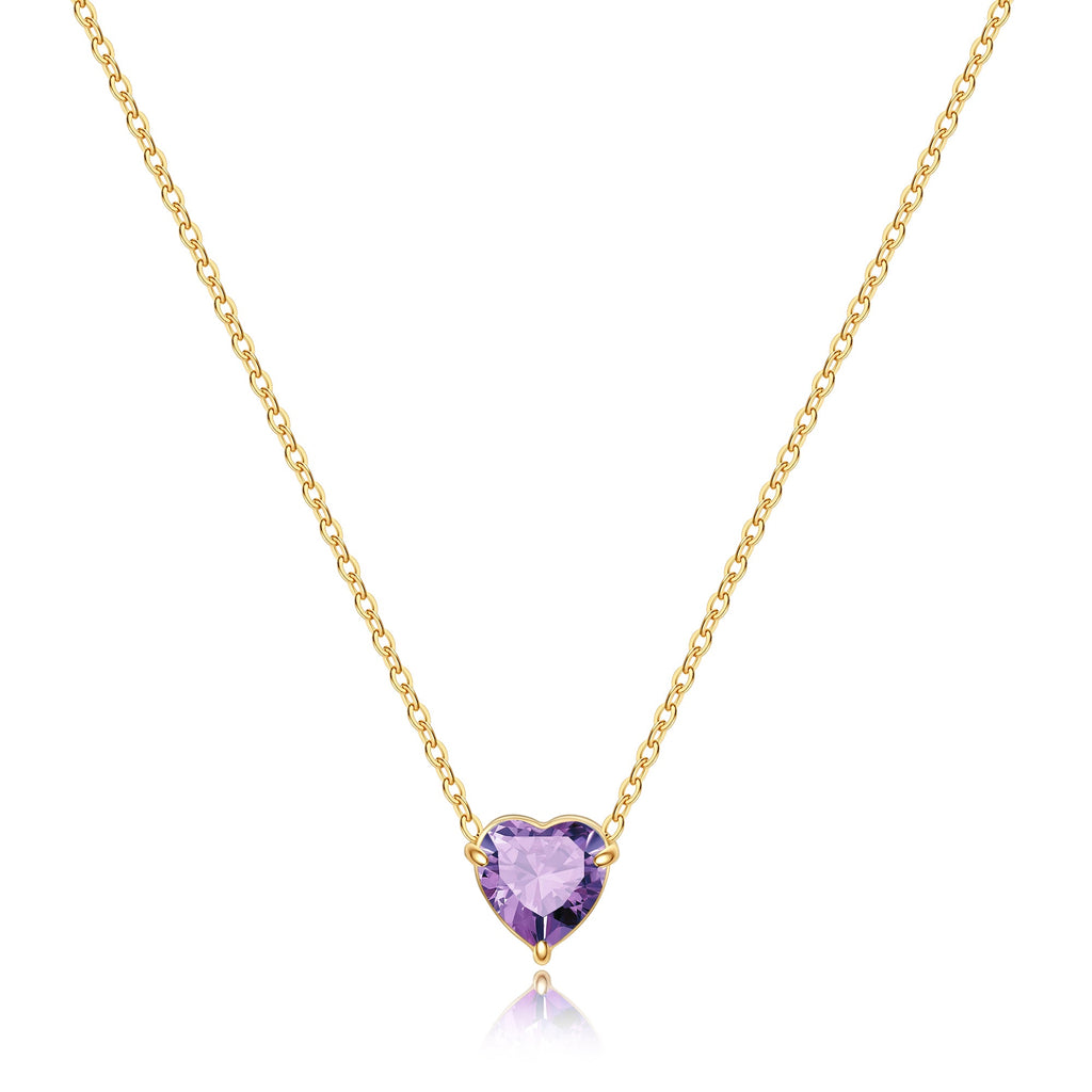 Elegant Gold Heart Necklace with Birthstone Charm in 18k Plating 8