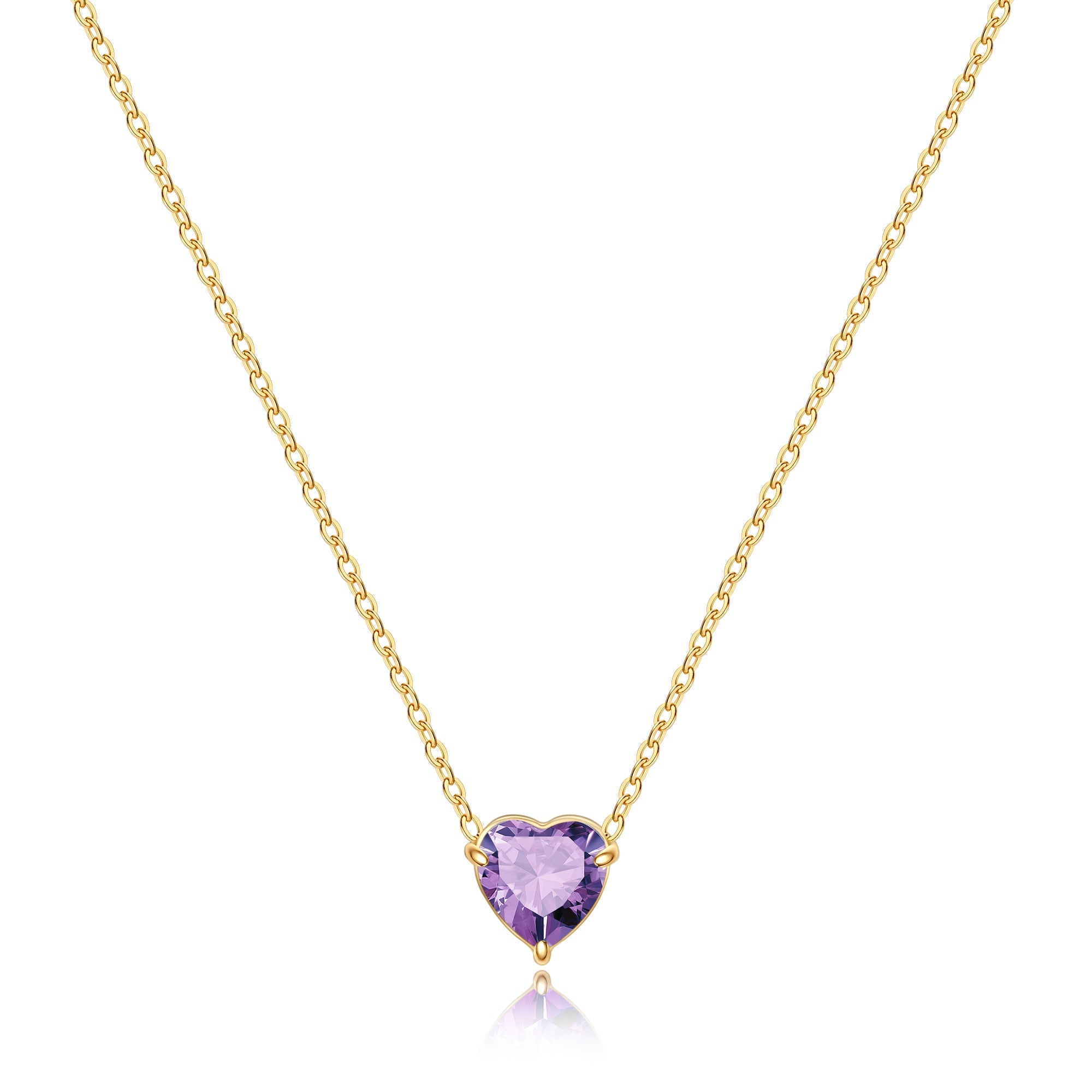 Elegant Gold Heart Necklace with Birthstone Charm in 18k Plating 8