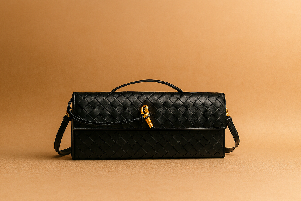 Elegant Woven Evening Bag with Decorative Knot | Stylish Clutch Purse for Special Occasions 0