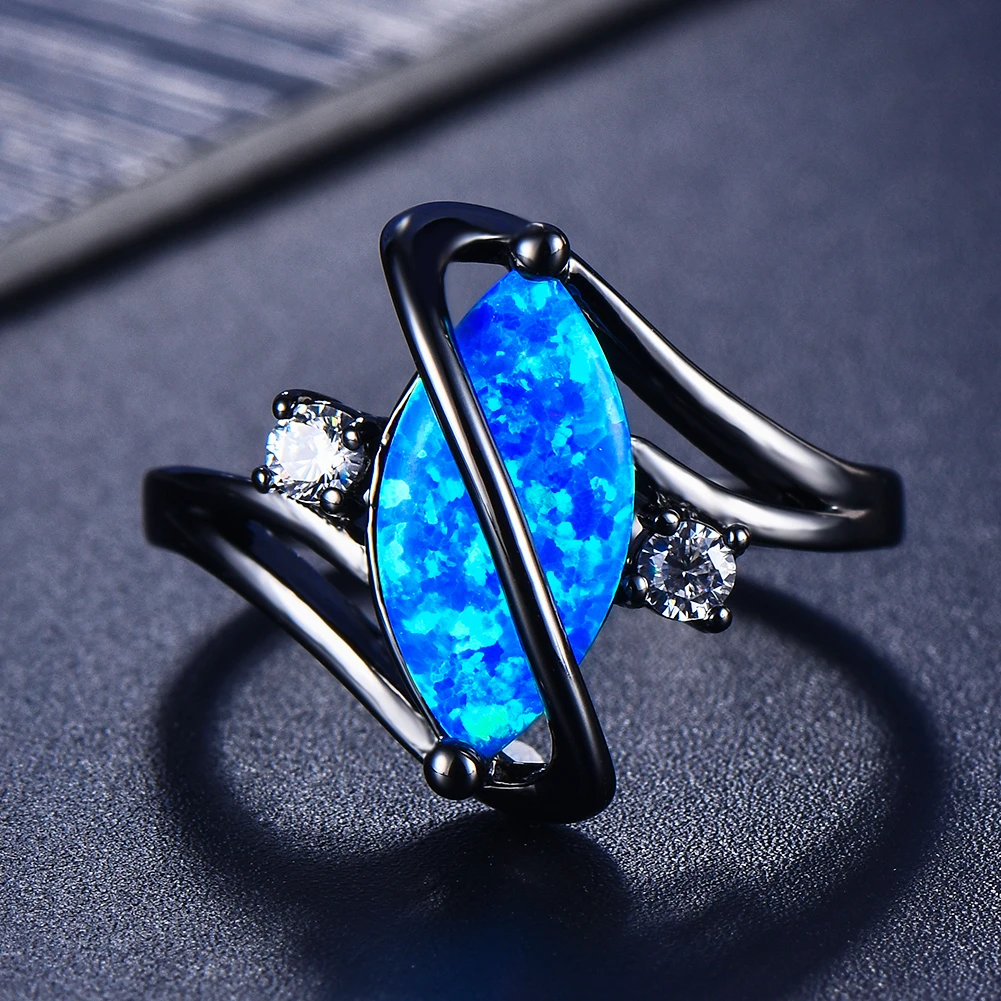 Handmade Dark Silver Ring with Blue Opal | Elegant and Unique Statement Jewelry 0