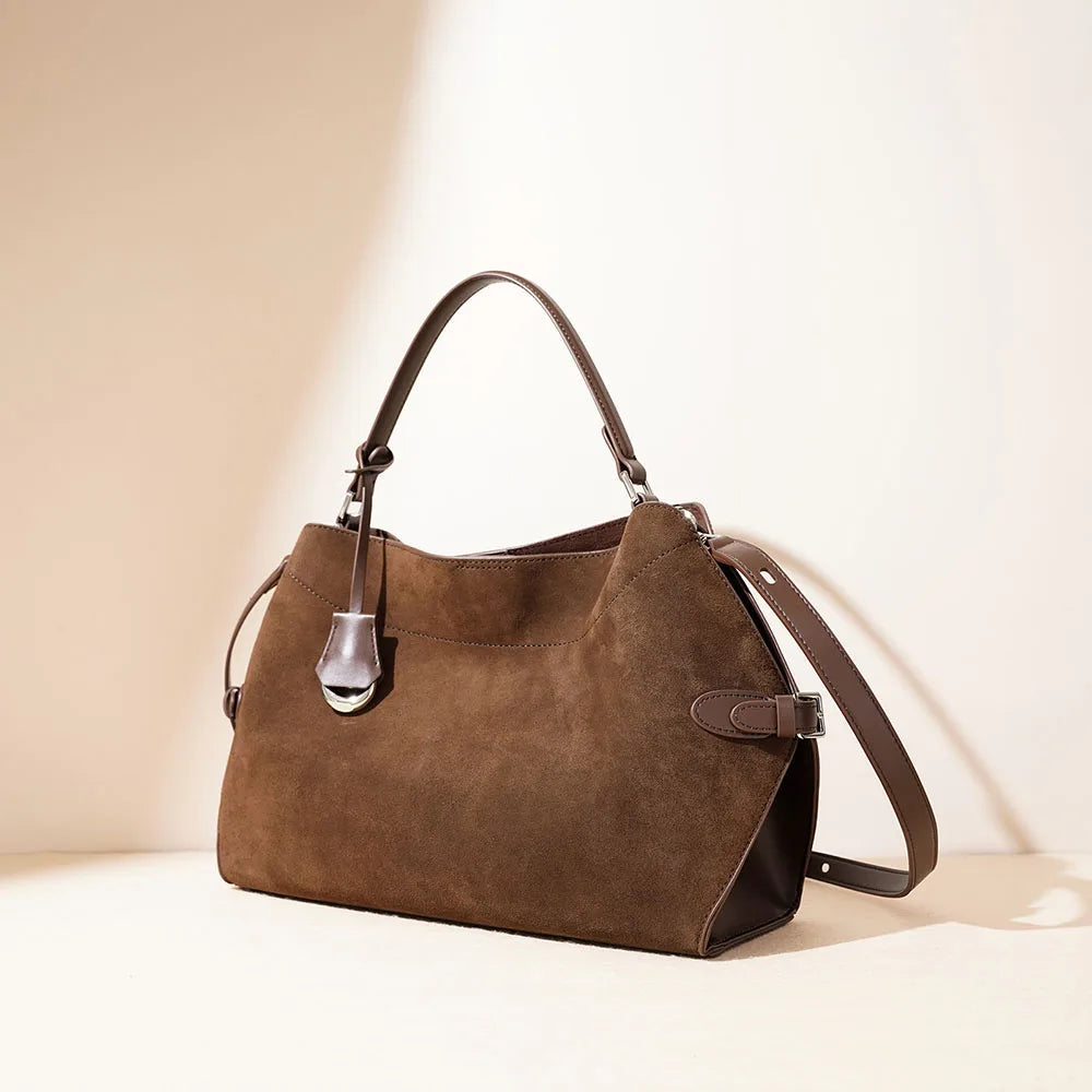 Stylish Brown Suede Shoulder Bag for Women - Elegant Design for Everyday Use 1
