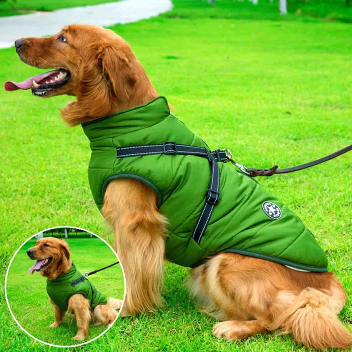 Waterproof Sherpa Lined Dog Winter Jacket with Integrated Harness